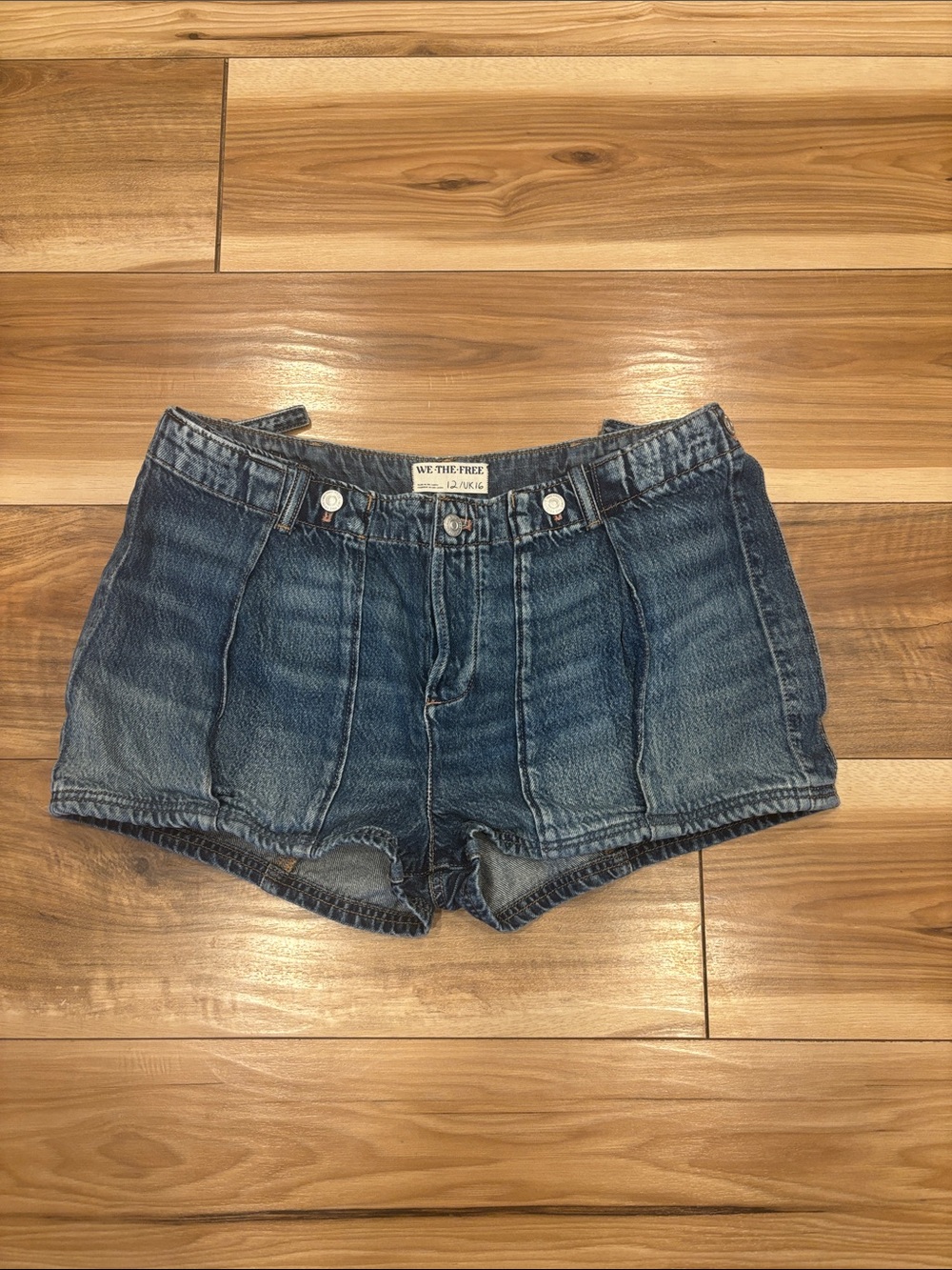 We The Free Faded Blue Panel-Stitch Denim Shorts